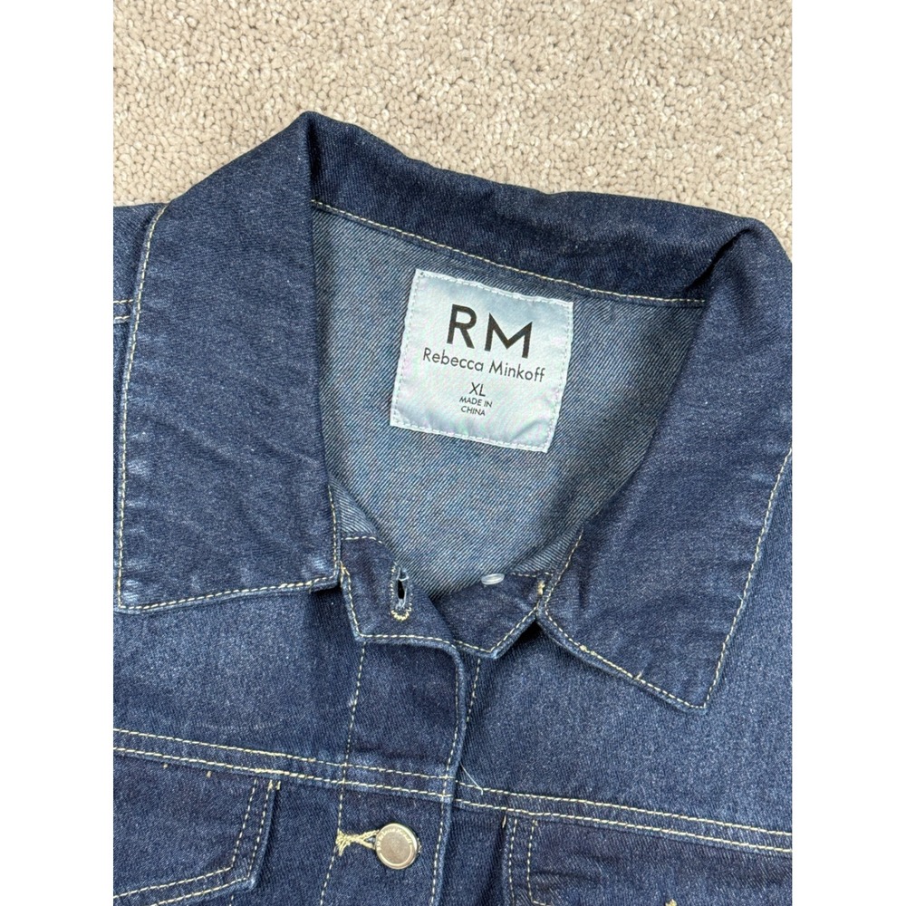 Rebecca Minkoff Womens Denim Jacket XL Dark Wash Rhinestone Cuffs RMD5002 NEW - Picture 6 of 12